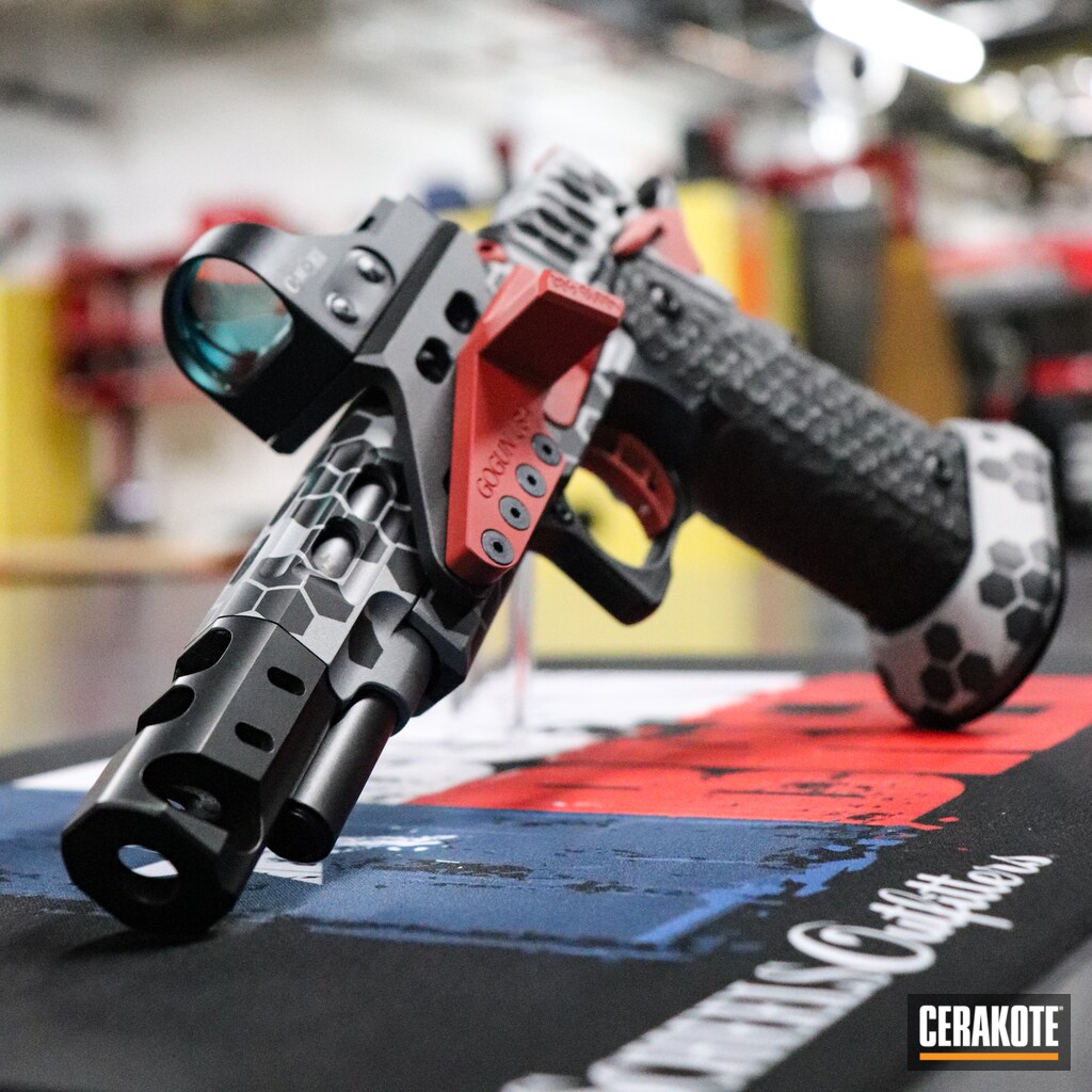 Custom Pistol Cerakoted Using Graphite Black And Firehouse Red